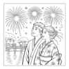 Fireworks Festival Couple watching fireworks in traditional clothes.
