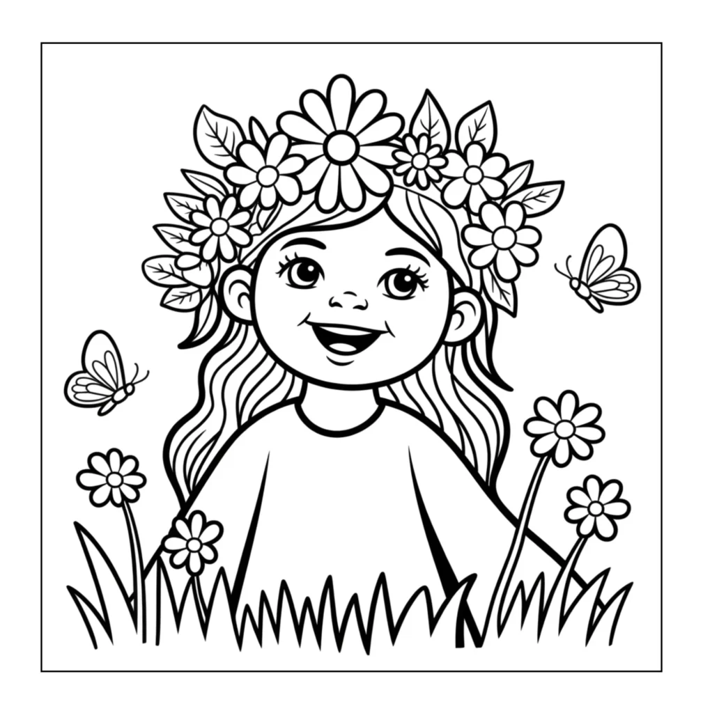 Girl wearing daisy flower crown.