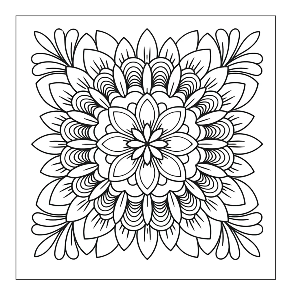 Square floral mandala coloring page.