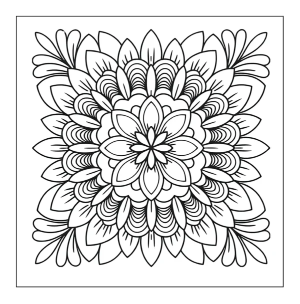Floral Mandala Art Square floral mandala coloring page.