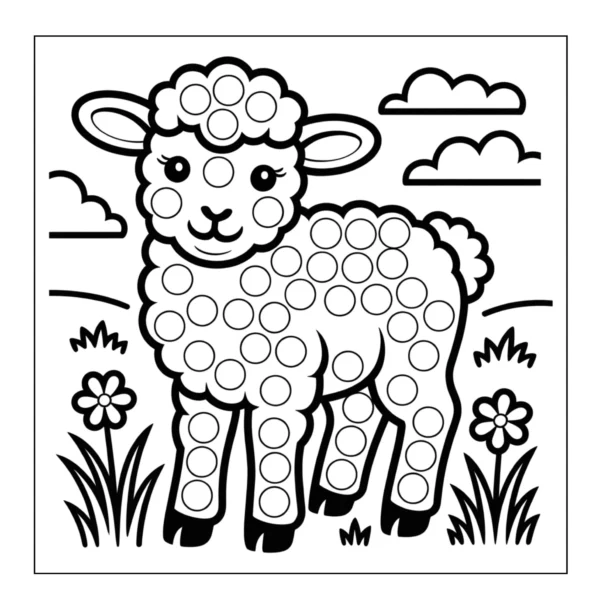 Cute fluffy lamb in grassy field.