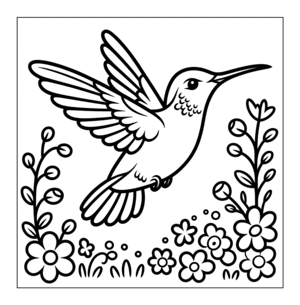 Flying Floral Hummingbird Hummingbird flying through blooming flowers.