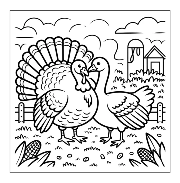 Friendly Farm Turkeys Two turkeys standing on farm.