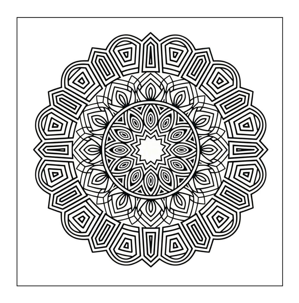 Geometric star mandala coloring page.