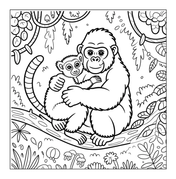 Gorilla Family Hug Gorilla holding a baby monkey.