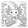 Axolotl swimming underwater with bubbles.