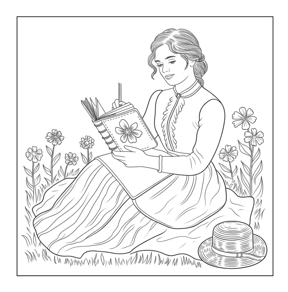 Woman writing in journal outdoors.