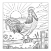 Proud rooster on farm fence.