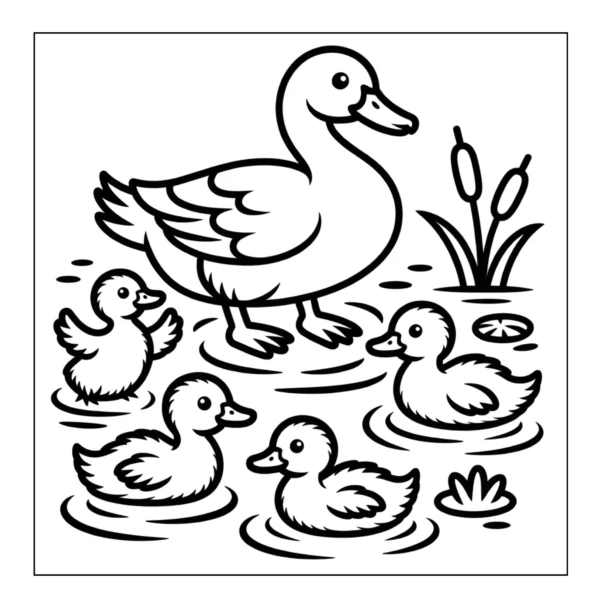 Mother duck and cute ducklings.
