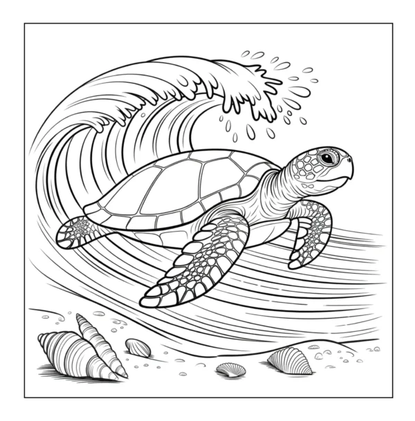 Ocean Wave Ride Sea turtle riding ocean wave.