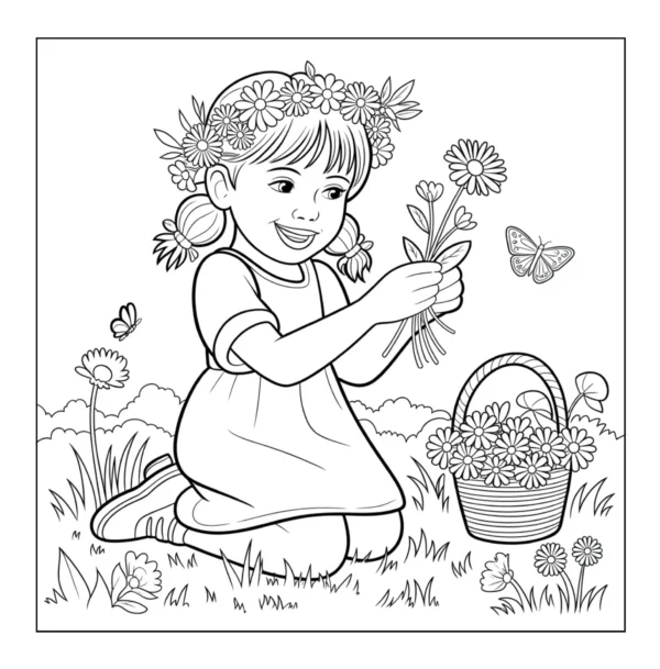 Girl picking flowers in meadow.