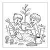 Children planting tree in garden.