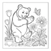 Happy bear dancing in flowers.