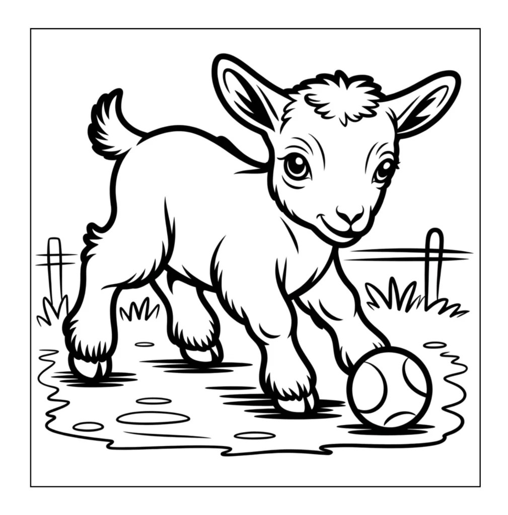 Cute goat playing with ball.