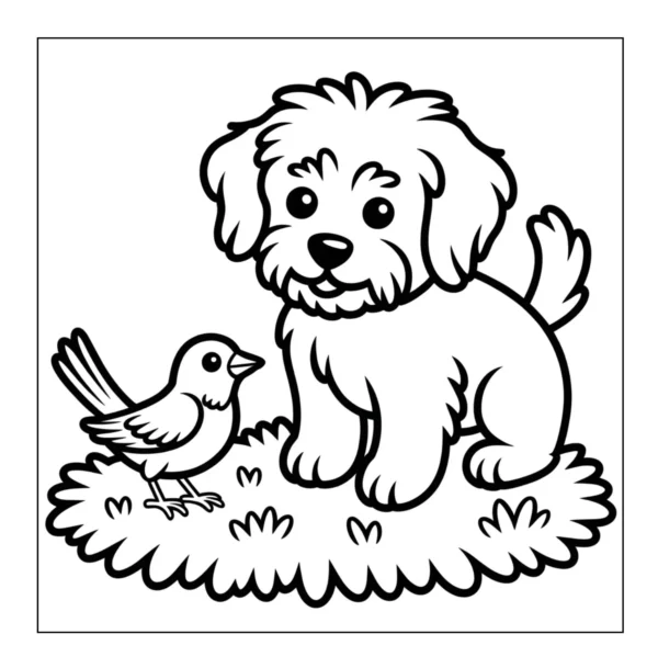 Puppy And Bird Puppy looking at a little bird.