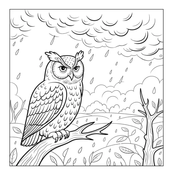 Owl sitting in the rain.