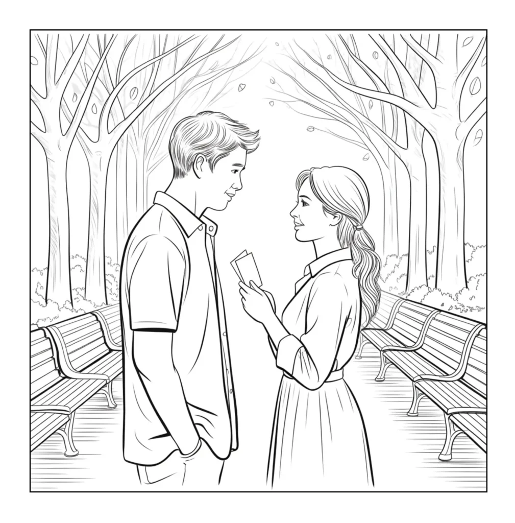 Couple standing in autumn park.