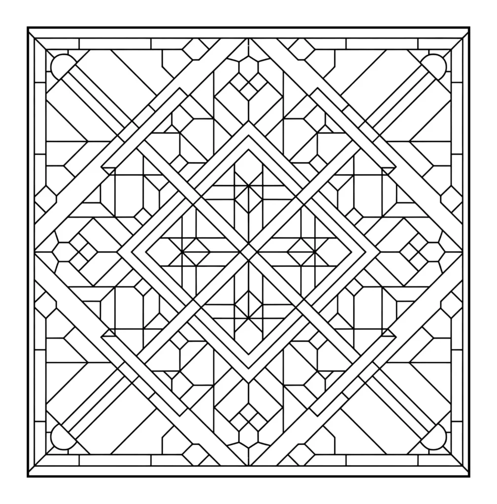 Geometric stained glass window pattern.