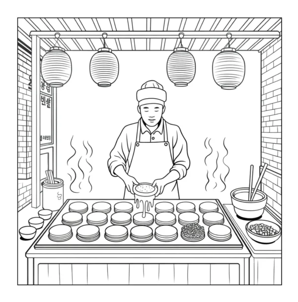 Street Food Vendor Vendor cooking street food at stall.