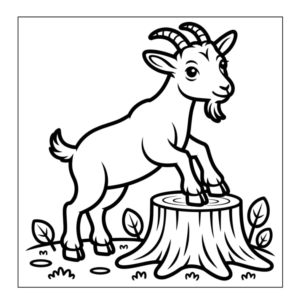 Goat standing on tree stump.