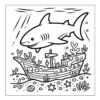 Shark swimming near a sunken ship.