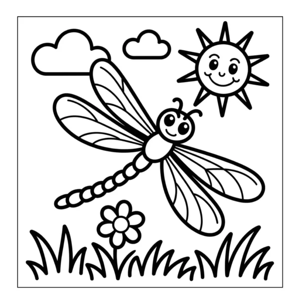 Sunny Dragonfly Meadow Dragonfly flying under smiling sun.