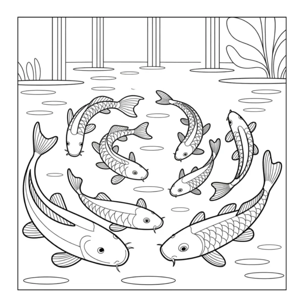 Group of koi fish swimming.
