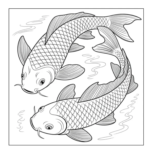 Two koi fish swimming in pond.