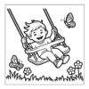 Happy child swinging in the garden.
