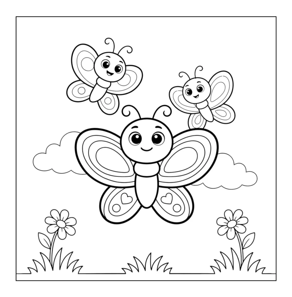 Three happy butterflies flying together.