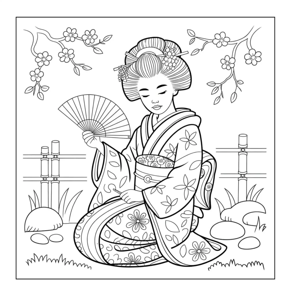 Geisha holding a folding fan.