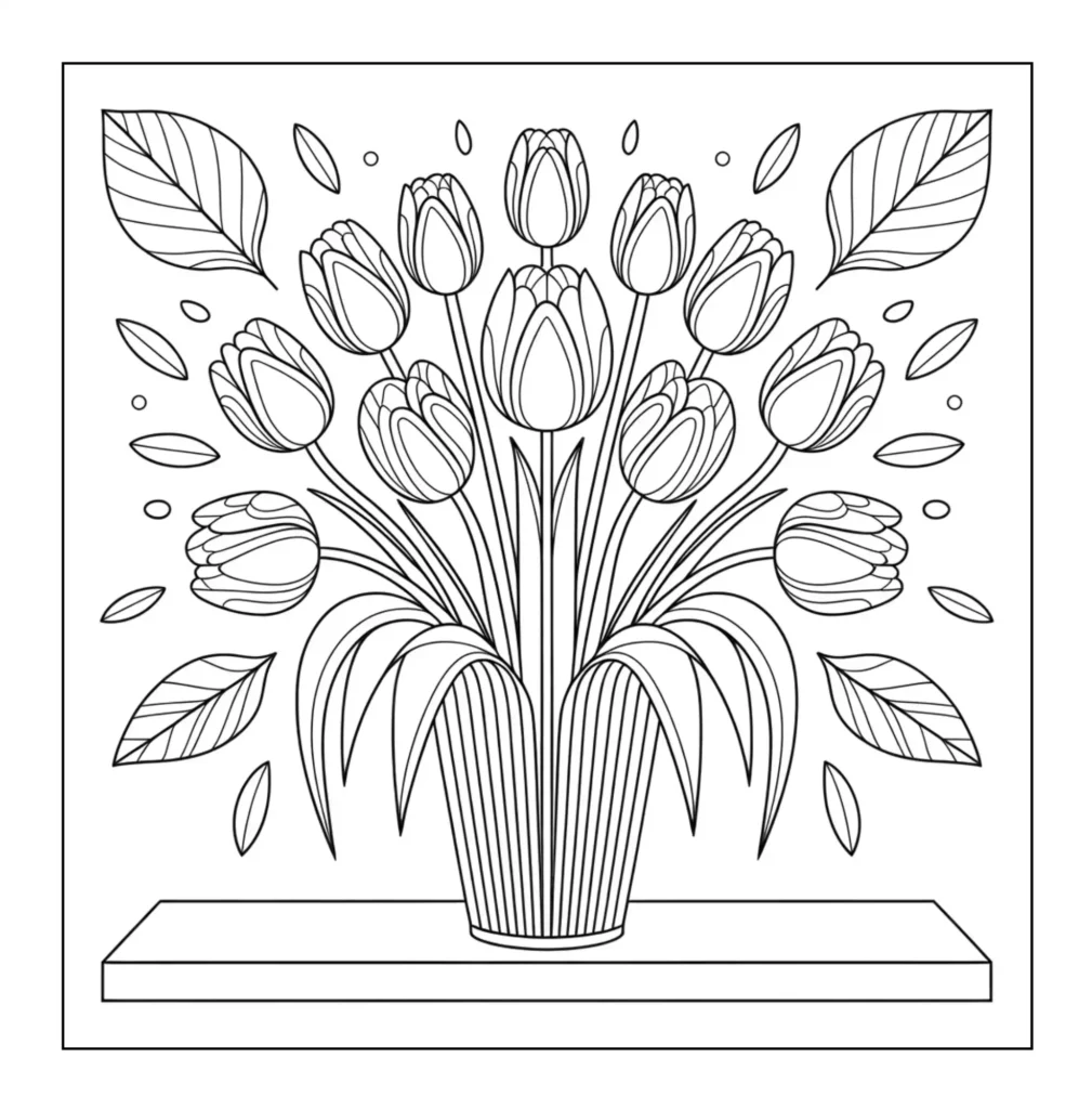 Beautiful vase with tulip flowers.