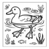 Duck swimming underwater with fish.