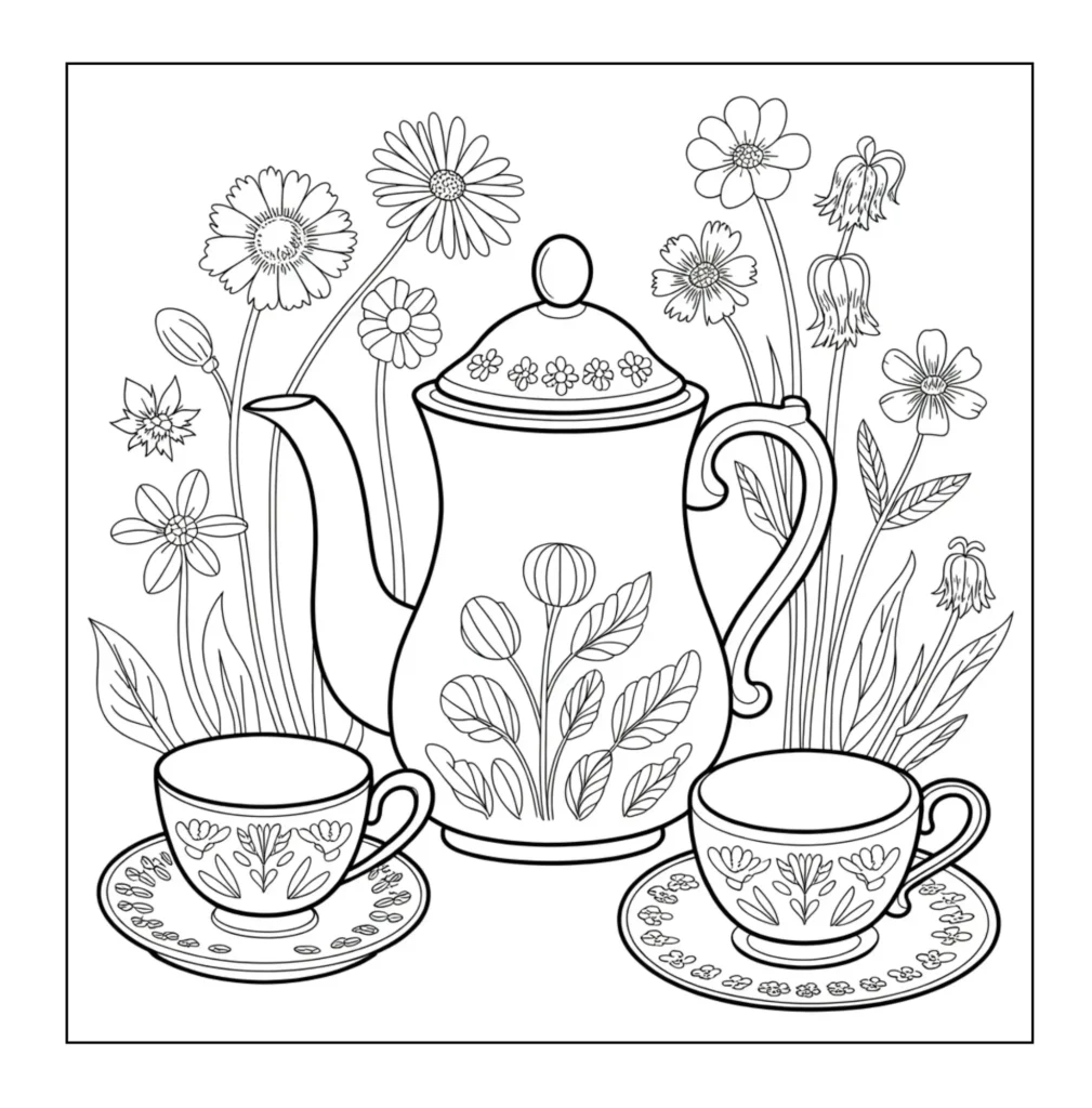 Vintage teapot and teacups together.