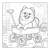 Happy dog sitting in a wagon.