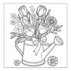 Watering can filled with flowers.