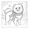 Fluffy dog wearing winter scarf.
