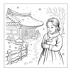 Winter Temple Walk Woman walking in snowy temple courtyard.