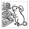 Mouse wearing chef hat in bakery.