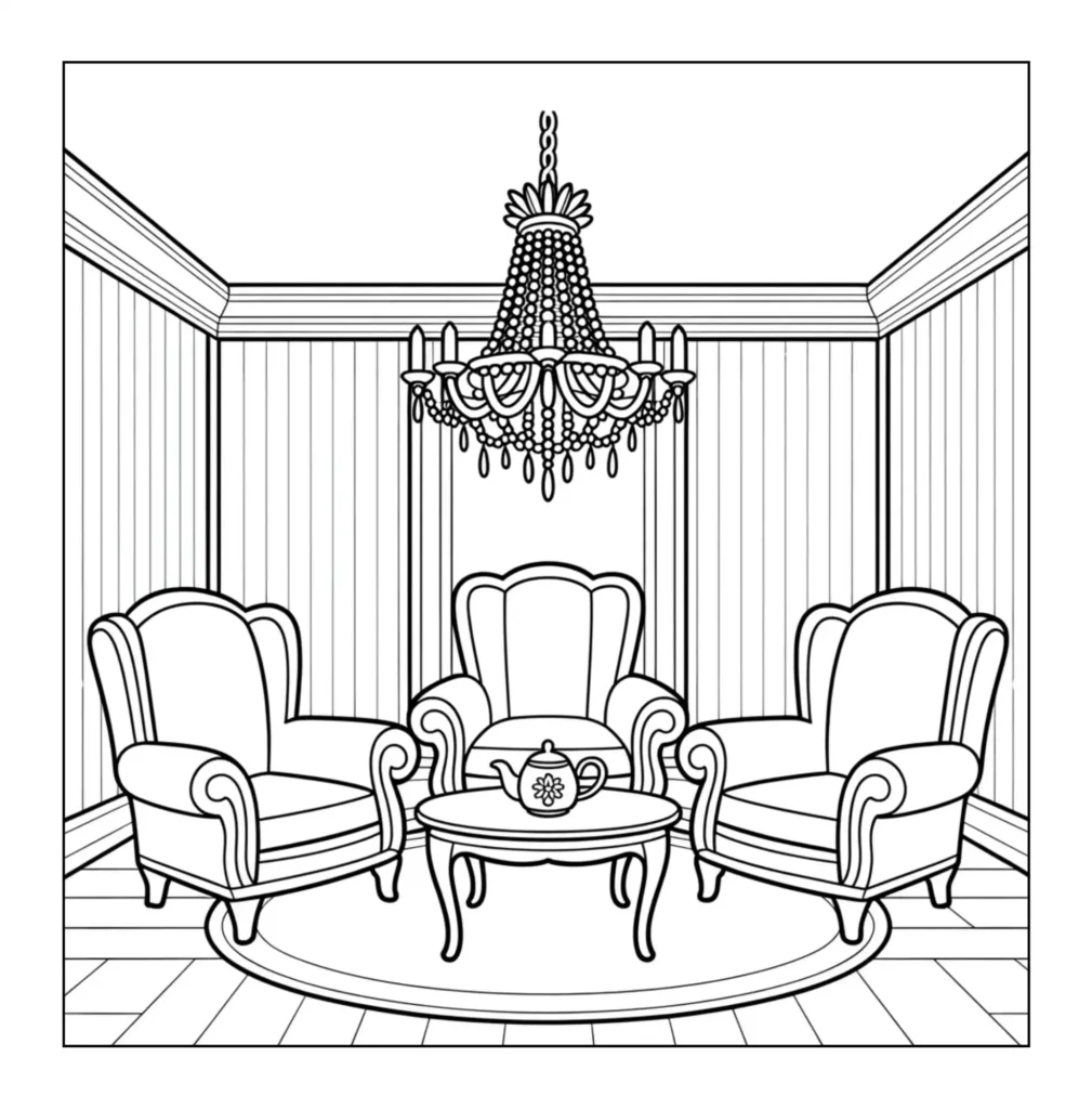 Elegant chandelier in seating area room.