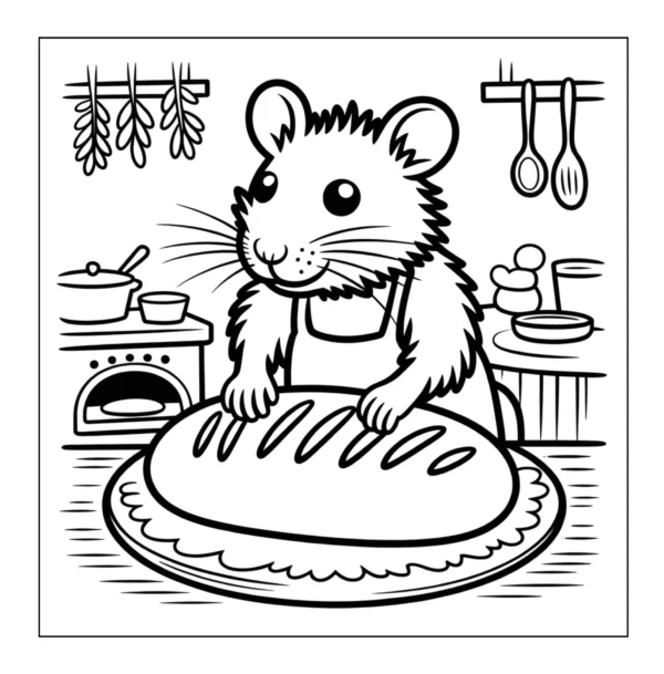 Mouse in apron kneading bread.