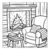 Cozy armchair near a burning fireplace.