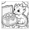 Baby dragon with treasure chest.