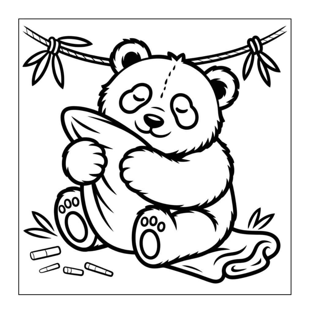 Cute panda hugging a pillow.