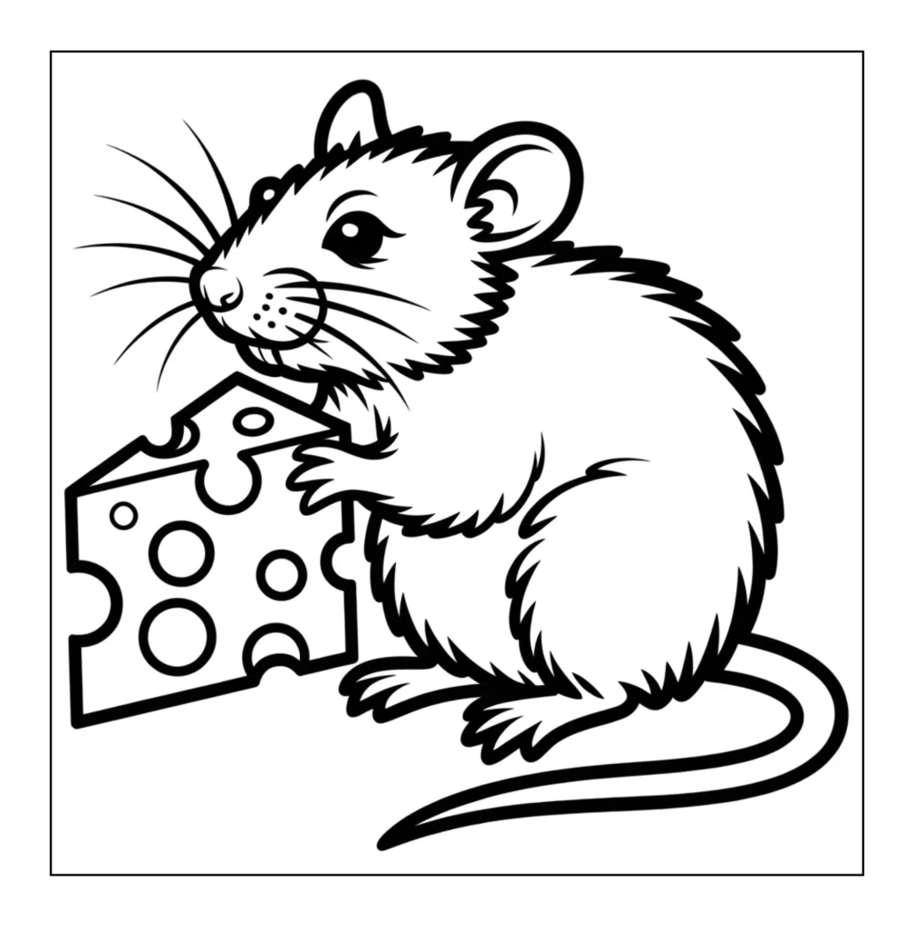 Cute mouse eating Swiss cheese.