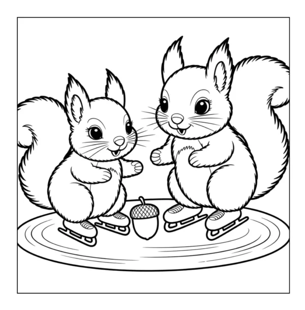 Two squirrels ice skating together.