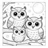 Three cute owls at night.