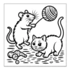 Mouse playing with cat and yarn.