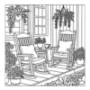 Two rocking chairs on wooden porch.