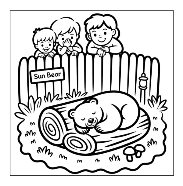 Sun bear sleeping on log exhibit.